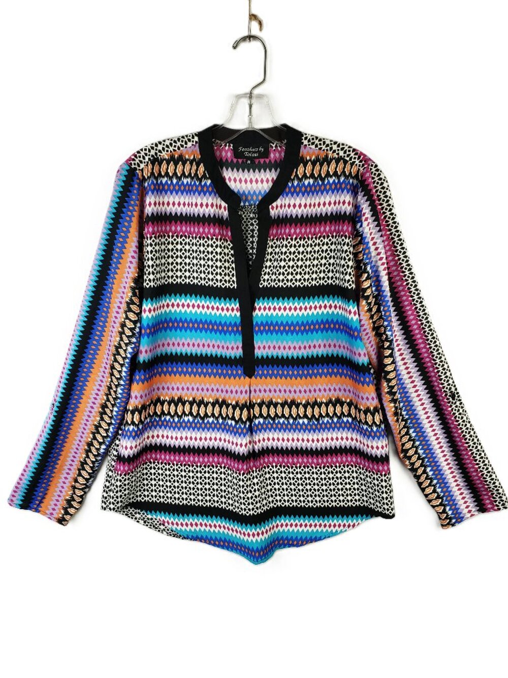 Feathers By Tolani Blouse Top Popover Abstract Print Colorful Art-to-Wear size M